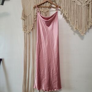 Bebe Pink Satin Cowl Neck Slip Dress